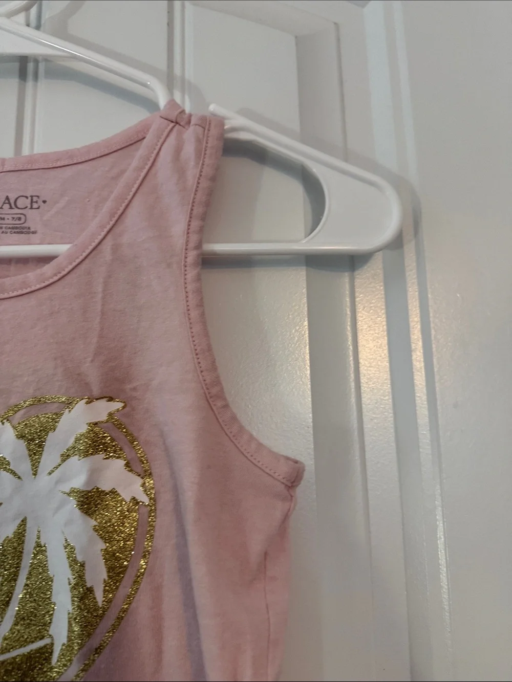 Gently worn Pink Tank Top with Gold Glitter Palm Heart with matching skort set